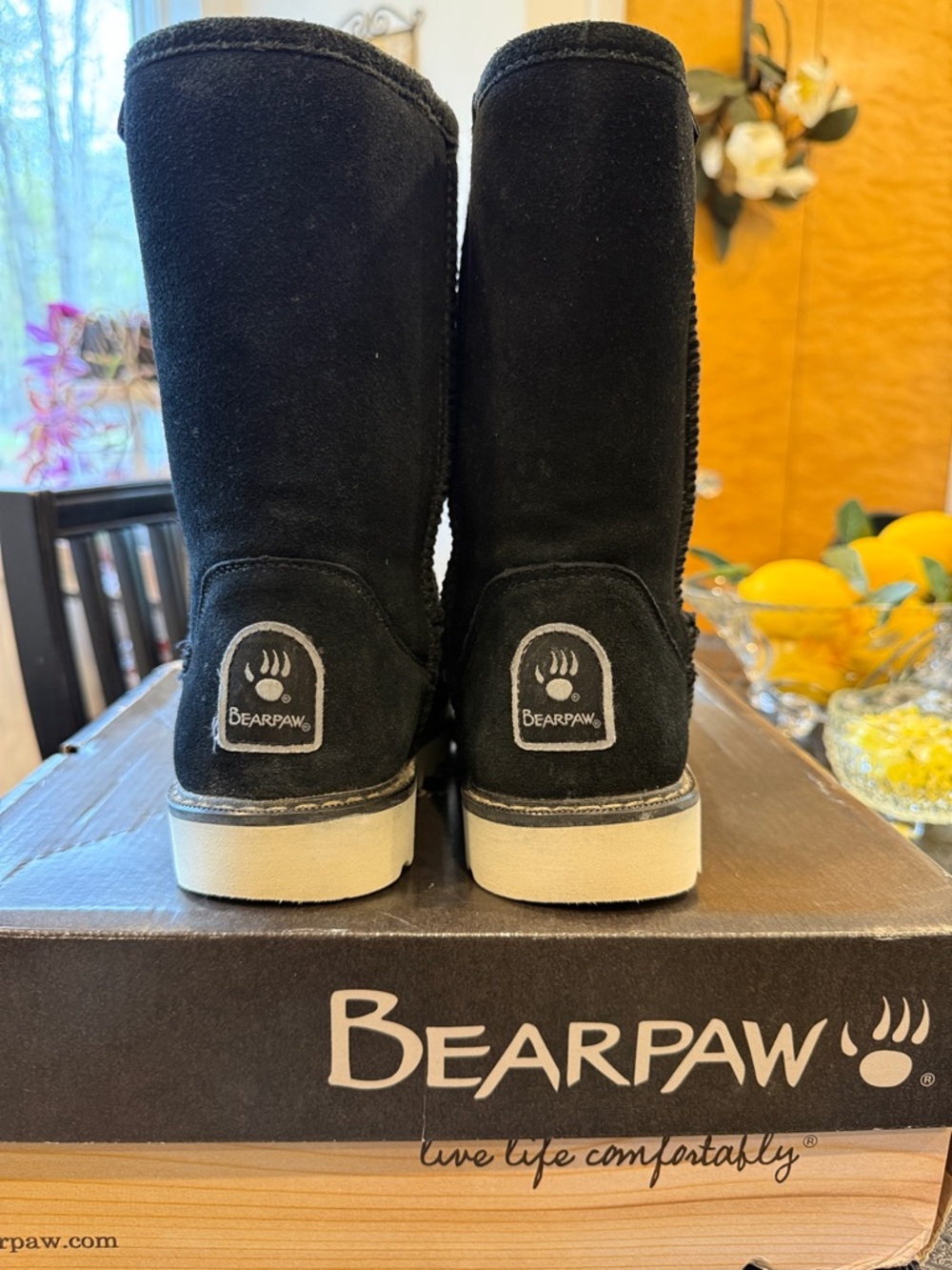 BearPaw Black Suede Cozy Mid-Calf Boots